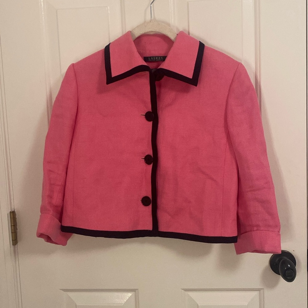 Vintage Lauren Ralph Lauren Pink Black Short Cropped Blazer Size 6